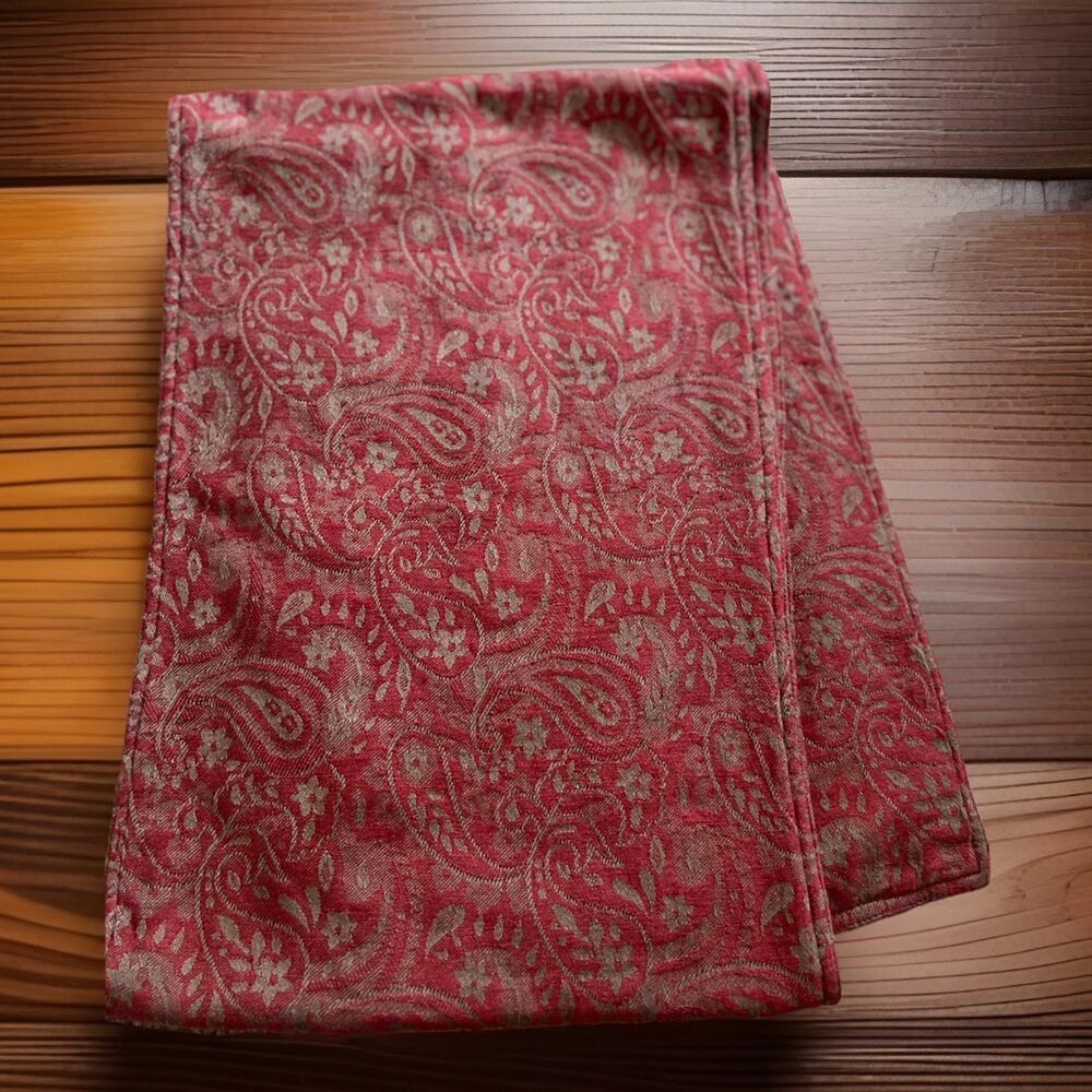 Luxury CBK Paisley Jacquard Table Runner Cotton Made in India Burgundy Taupe 79"